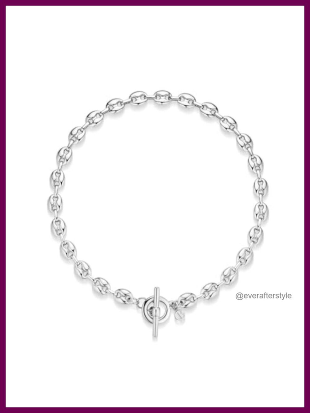Chunky Coffee Bean Link Necklace 18in Silver Plated Toggle Clasp